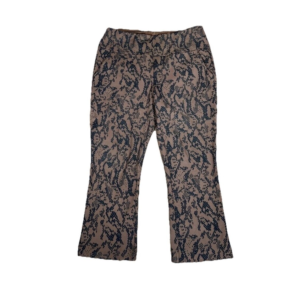 Cabi High Slim Crop Pants Brown Black Snake Python Print Stretch Size Small
